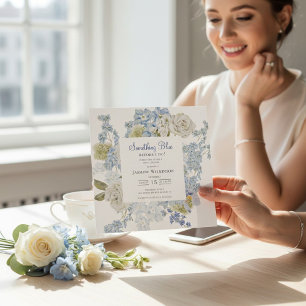 elegant Floral Something Blue Bridal shower QR  Invitation