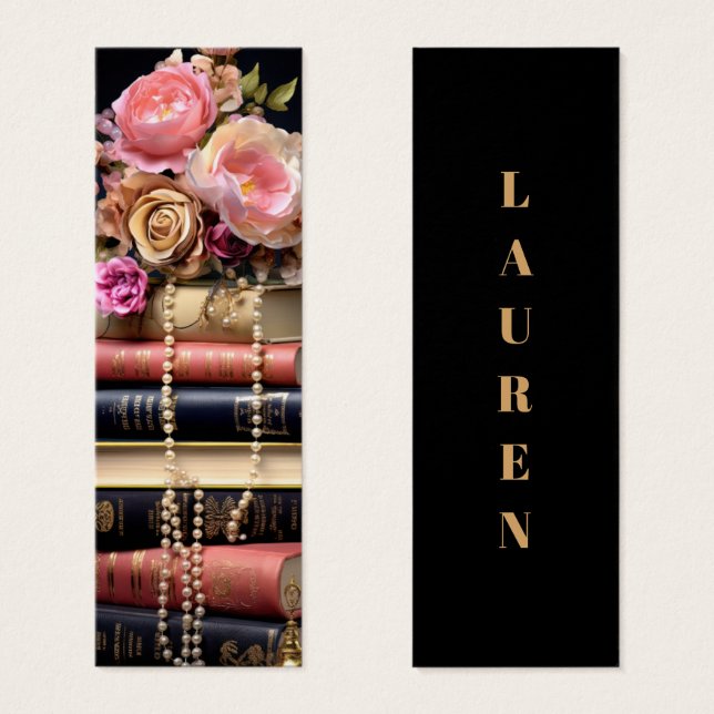 Elegant Floral Stack of Books Bookmark (Front & Back)