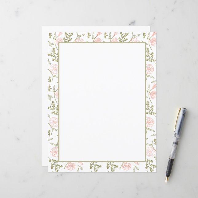 Elegant Floral Stationery Paper (Front/Back In Situ)
