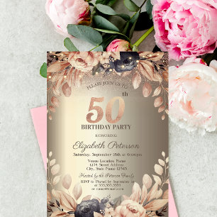 Elegant Floral,String Lights 50th Birthday Invitation
