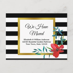 Elegant Floral & Striped Moving Announcement Postcard