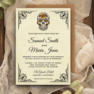 Elegant Floral Sugar Skull Wedding Invitation