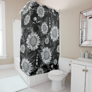 Elegant Floral Sunflower Black White