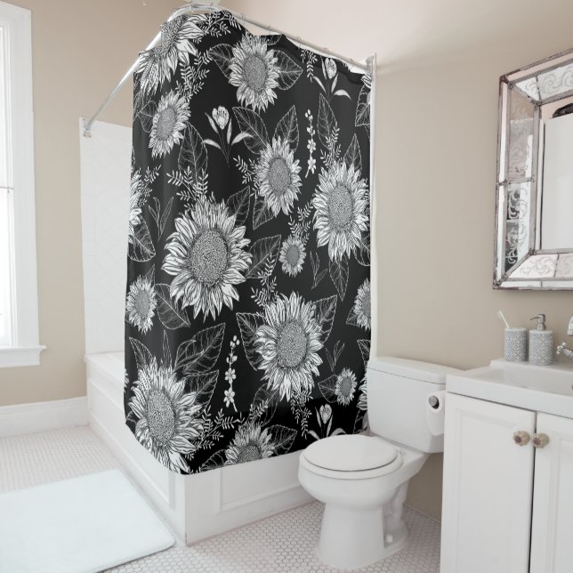Elegant Floral Sunflower Black White (In Situ)