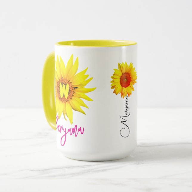 Elegant Floral Sunflower Coffee Mug (Her Name) (Front Left)