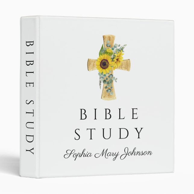 Elegant Floral Sunflower Cross  Binder (Front/Spine)