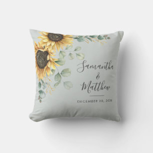 Elegant Floral Sunflower Eucalyptus Greenery Throw Pillow