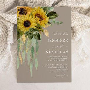 Elegant Floral Sunflowers Eucalyptus Wedding Invitation