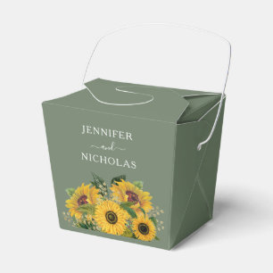 Elegant Floral Sunflowers Green Wedding Favor Box