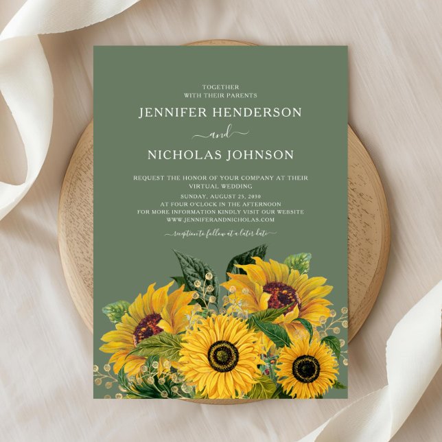 Elegant Floral Sunflowers Virtual Wedding  Invitation (Elegant Floral Sunflowers Virtual Wedding Invitation)
