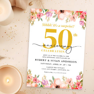 Elegant Floral Surprise 50th Wedding Anniversary Invitation