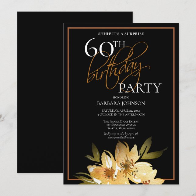 Elegant Floral Surprise 60th Birthday Invitation (Front/Back)