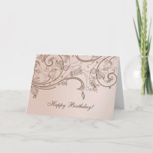 Elegant Floral Swirl Birthday Card