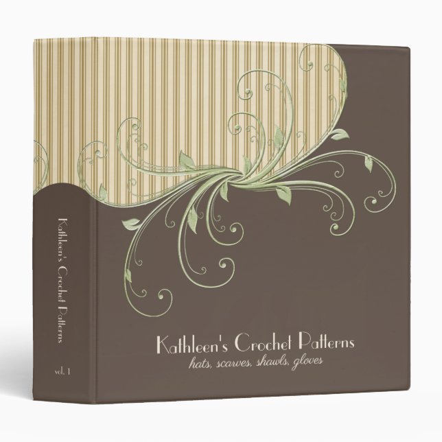 Elegant Floral Swirls  Gold Stripes Embossed Look Binder (Front/Spine)