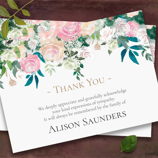 Elegant Floral Sympathy Funeral Thank You Card (Elegant Floral Memorial Bereavement Funeral Thank You Card)