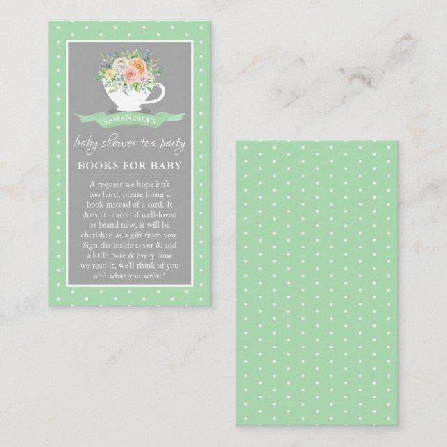 Elegant Floral Teacup Baby Shower Tea Party Book Enclosure Card (Front/Back)