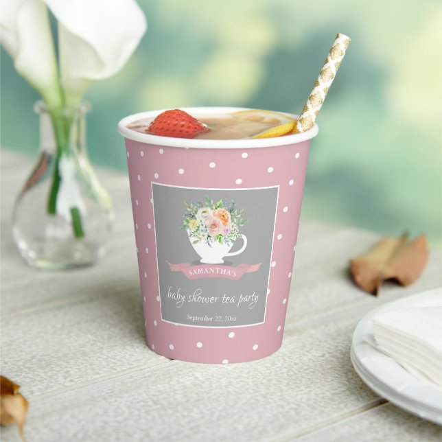 Elegant Floral Teacup Baby Shower Tea Party Paper Cups (Insitu)