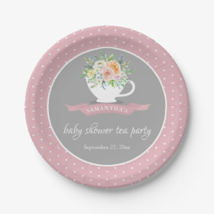Elegant Floral Teacup Baby Shower Tea Party Paper Plate
