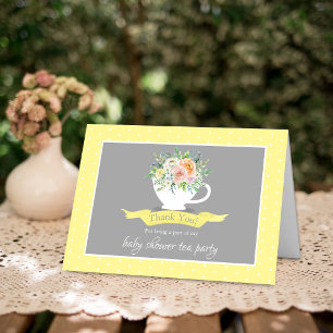 Elegant Floral Teacup Baby Shower Tea Party Thank You Card