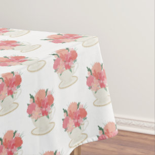 Elegant, floral teacup pattern tablecloth