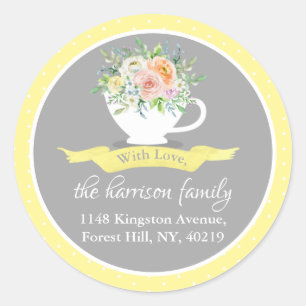 Elegant Floral Teacup Return Address Classic Round Sticker