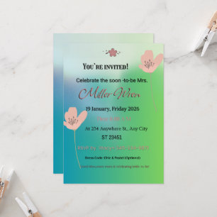 Elegant Floral Teal & Green Gradient Bridal Shower Invitation