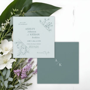 Elegant Floral Teal Wedding Invitation