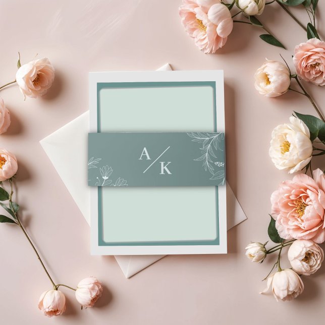 Elegant Floral Teal Wedding Invitation Belly Band (Creator Uploaded)