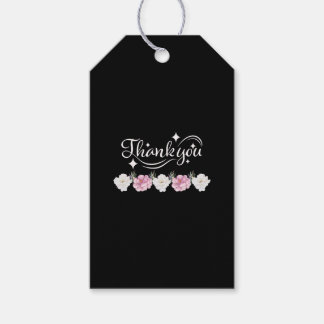 Elegant Floral "Thank You" Black and Pink Gift Tags