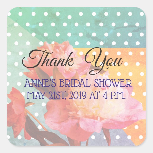 Elegant Floral , Thank you, Bridal Shower Stickers (Front)