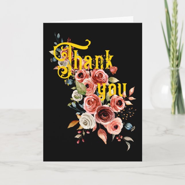 Elegant Floral Thank You Card with Custom Photo (Front)