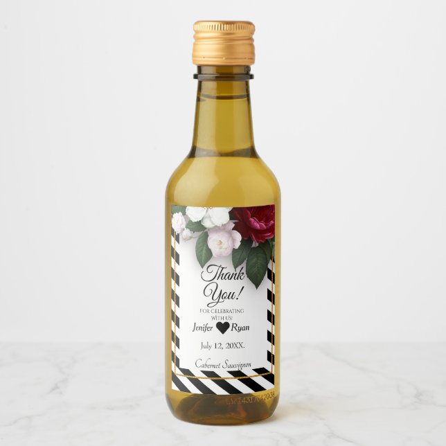 Elegant floral Thank you Mini Wine Bottle Label (Front)