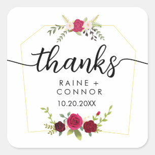 Elegant Floral Thank You Wedding Square Sticker