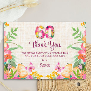 Elegant Floral Thanks 60th Birthday Thank You Card