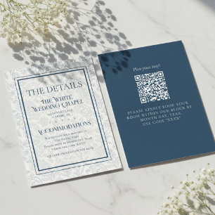 Elegant Floral Toile QR Code Wedding Details Enclosure Card