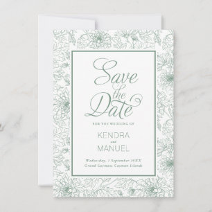 Elegant Floral Toile Sage Green Wedding Save The Date