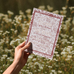 Elegant Floral Toile Script Monogram Red Wedding