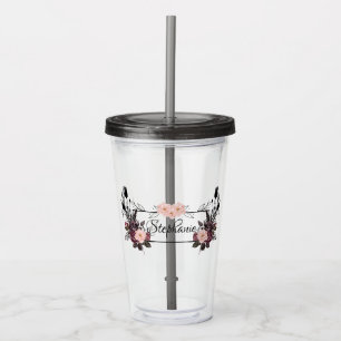 Elegant Floral Transparent Personalized Name Acrylic Tumbler