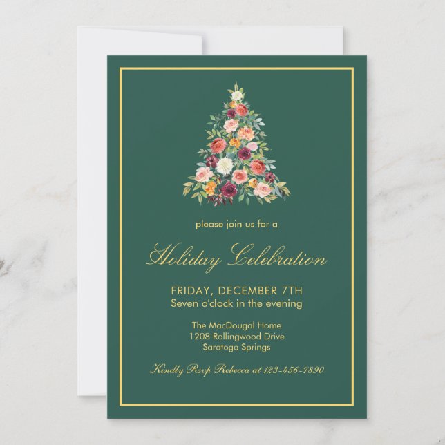 Elegant Floral Tree Holiday Party Invitation (Front)