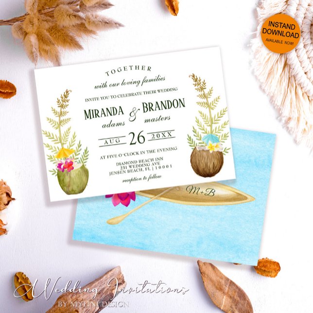 Elegant Floral Tropical Beach Hawaii Wedding Invitation (Creator Uploaded)