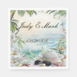 Elegant Floral Tropical Beach Wedding Paper Napkin