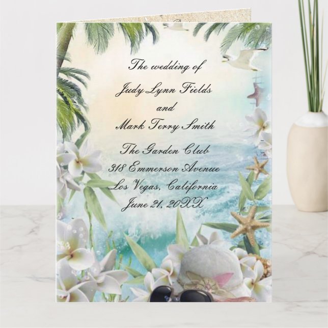 Élégant Floral Tropical Beach Wedding Programme (Devant)