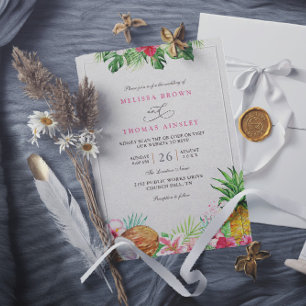 Elegant Floral Tropical Hawaiian QR Code Wedding Invitation