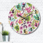 Elegant Floral Tropical Large Clock<br><div class="desc">This cute print looks like a vintage floral tropical print! Shares of pink, purple, blue, green, yellow, orange, and more all mixed together. Great for gifts or products. Pink Blue Green Modern Vintage Floral Tropical Large Clock.</div>