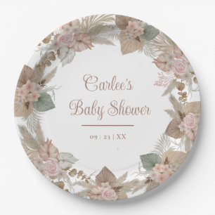 Elegant Floral Tropical Pampas Grass Personalized Paper Plate