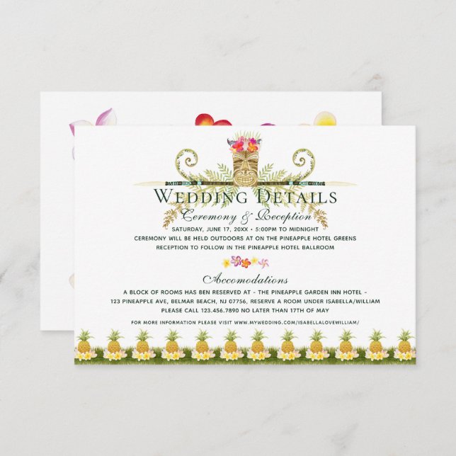 Elegant Floral Tropical Summer Wedding Details Invitation (Front/Back)