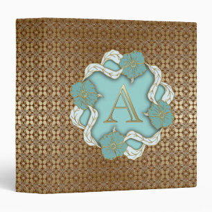 Elegant Floral Turquoise gold monogram letter A Binder