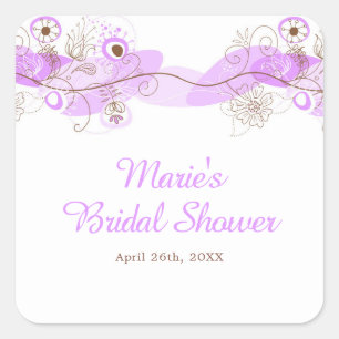 Elegant Floral Twist Bridal Shower in Purple Square Sticker