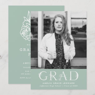 Elegant Floral Type Mint Green Graduation Party Invitation