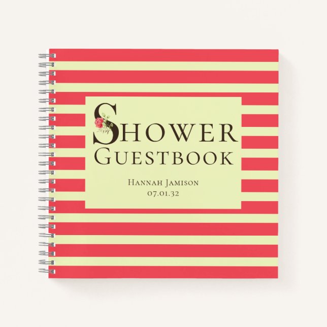 Elegant Floral Typography Coral Green Shower Guest Notebook (Front)